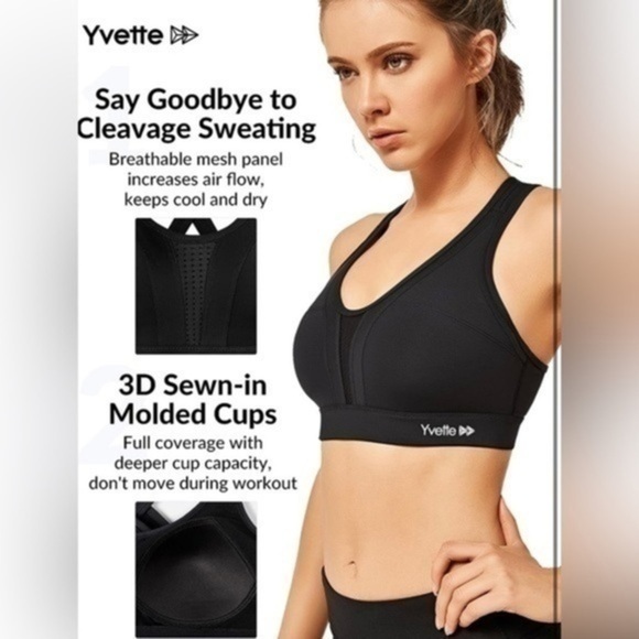 NWT Yvette Sports Bra Criss Cross Back Running Bra for Plus Size Sz XL+ - Picture 1 of 11